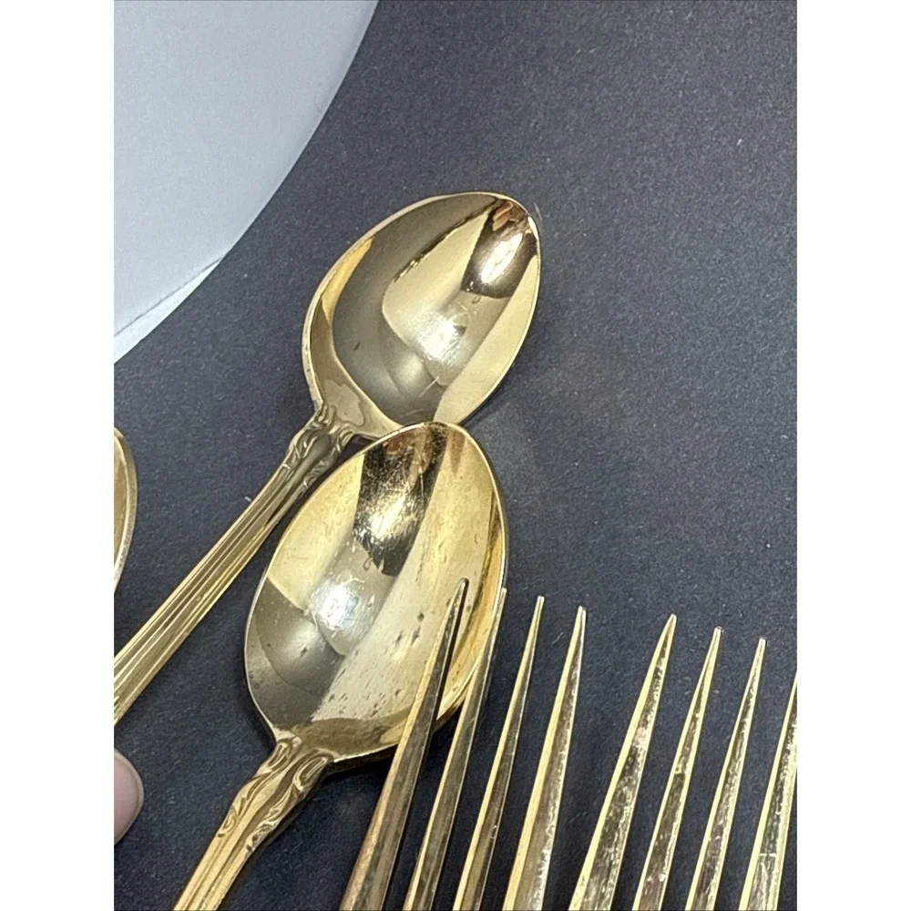 Vintage Towle Supreme Aristocrat Gold Electroplate Cutlery Korea 23 Pieces 80's